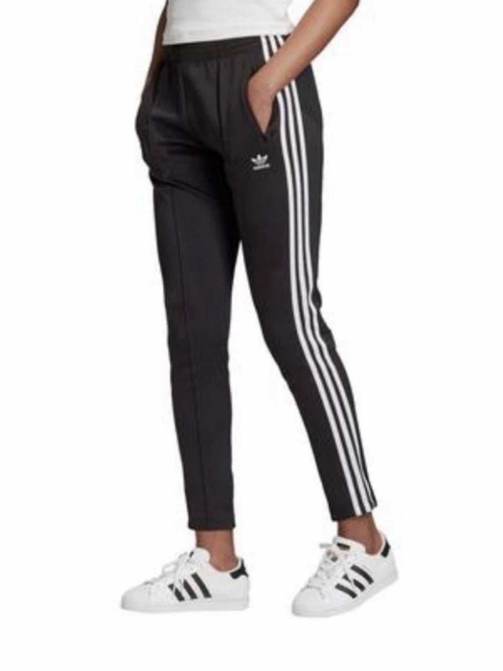 Adidas Women’s Size M 3 Strips Ankle Zipper Track Pants Black White